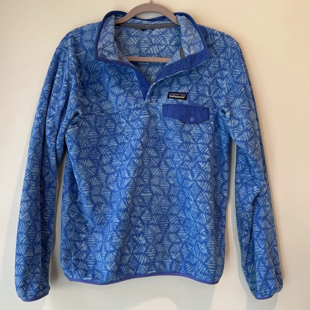 Patagonia Worn Wear Blue Geometric Fleece Pullover - Picture 5 of 12